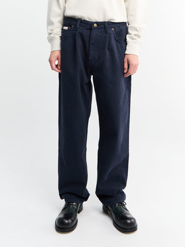 Noah - Brushed Back Pleated Jeans in Dark Navy