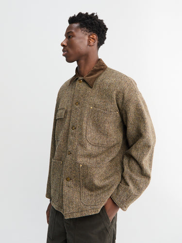 orSlow - Harris Tweed Coverall Shirt in Khaki