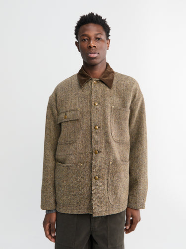 orSlow - Harris Tweed Coverall Shirt in Khaki