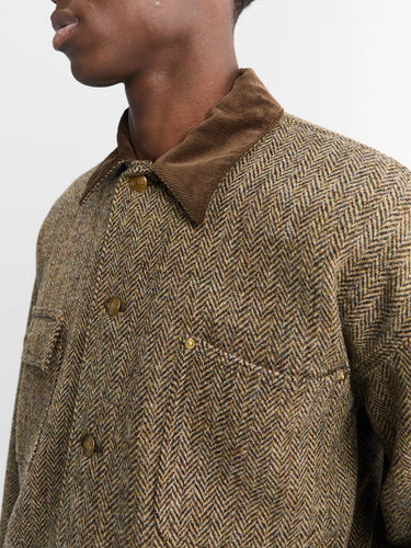 orSlow - Harris Tweed Coverall Shirt in Khaki