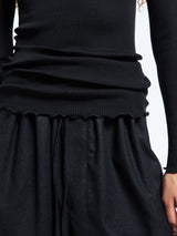 Oscalito - Wool & Silk Long Sleeve Rib Turtleneck Top in Black