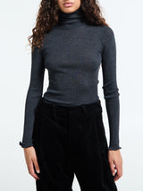 Oscalito - Wool & Silk Long Sleeve Rib Turtleneck Top in Grey