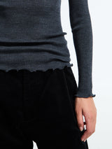 Oscalito - Wool & Silk Long Sleeve Rib Turtleneck Top in Grey