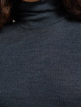 Oscalito - Wool & Silk Long Sleeve Rib Turtleneck Top in Grey