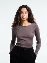 Oscalito - Wool & Silk Longsleeved Top in Taupe