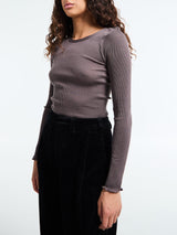 Oscalito - Wool & Silk Longsleeved Top in Taupe