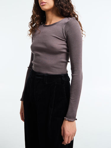 Oscalito - Wool & Silk Longsleeved Top in Taupe