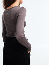 Oscalito - Wool & Silk Longsleeved Top in Taupe