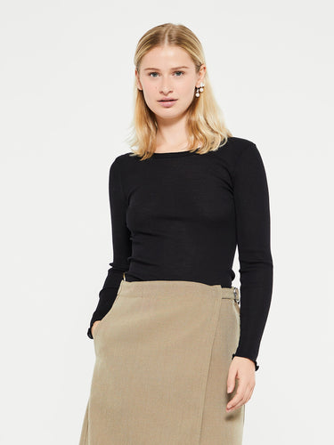 Oscalito - Wool & Silk Longsleeved Top in Black
