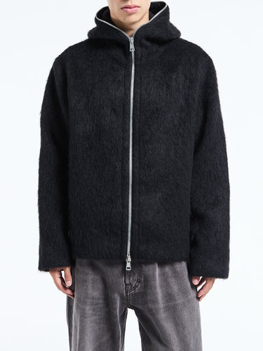 Our Legacy - Full Zip Hood in Black Hairy Wool