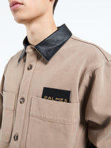 Palmes - Twill Leather Collar Overshirt in Fossil