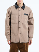 Palmes - Twill Leather Collar Overshirt in Fossil