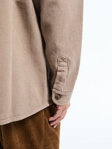 Palmes - Twill Leather Collar Overshirt in Fossil