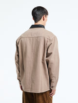 Palmes - Twill Leather Collar Overshirt in Fossil