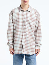 Palmes - Cotton Checkered Shirt in White and Brown