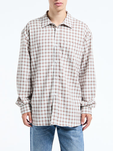Palmes - Cotton Checkered Shirt in White and Brown