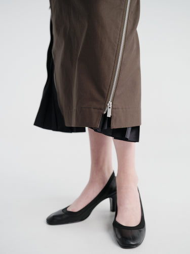 sacai - Cotton Weather Zip Skirt in Khaki and Navy