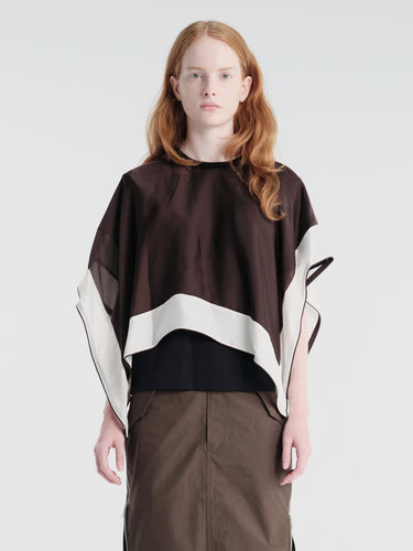 sacai - Satin and Cotton Jersey T-Shirt in Brown and Navy