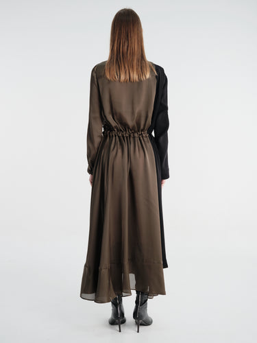 sacai - Crepe Back Satin X Satin Dress in Khaki×Black