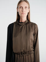 sacai - Crepe Back Satin X Satin Dress in Khaki×Black