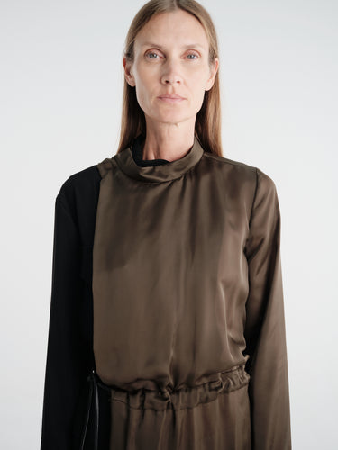 sacai - Crepe Back Satin X Satin Dress in Khaki×Black