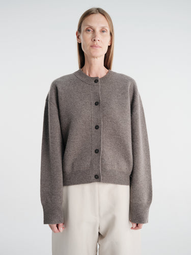 Studio Nicholson - Arvine Snw - 1901 Row Knitwear - Crew Neck Cardigan in Mouse