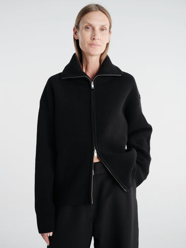 Studio Nicholson - Sandos Sn - 1497 Row Knitwear - Rib Zip Though Jumper in Black