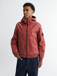 Stone Island - 0100004 Textured Leather Hooded Jacket with Padded Lining in Brick Red