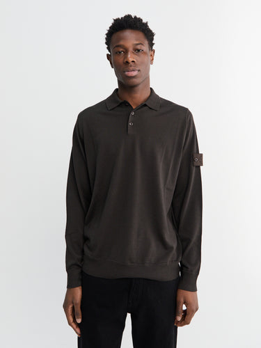 Stone Island - 5100076 Long Sleeve Polo in Dark Brown