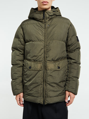 Stone Island - 4100011 Crinkle Reps NY Hooded Down Jacket in Military Green