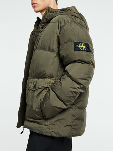 Stone Island - 4100011 Crinkle Reps NY Hooded Down Jacket in Military Green