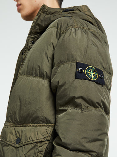 Stone Island - 4100011 Crinkle Reps NY Hooded Down Jacket in Military Green
