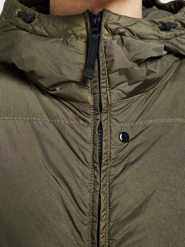 Stone Island - 4100011 Crinkle Reps NY Hooded Down Jacket in Military Green