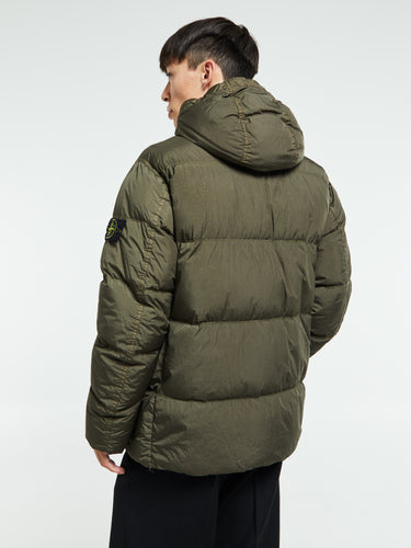 Stone Island - 4100011 Crinkle Reps NY Hooded Down Jacket in Military Green