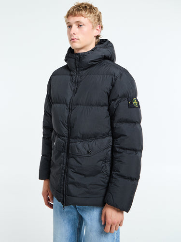 Stone Island - 4100011 Crinkle Reps NY Hooded Down Jacket in Black