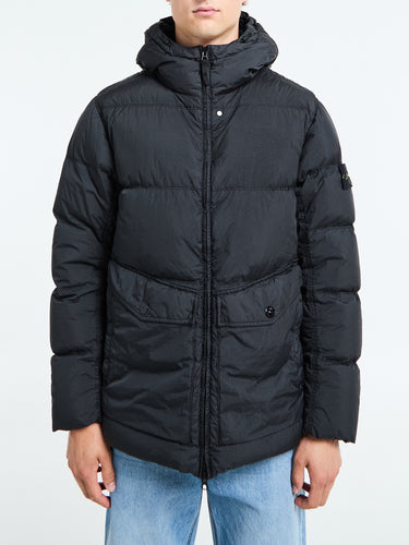 Stone Island - 4100011 Crinkle Reps NY Hooded Down Jacket in Black