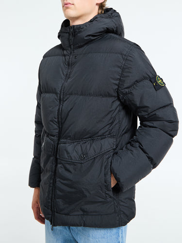 Stone Island - 4100011 Crinkle Reps NY Hooded Down Jacket in Black