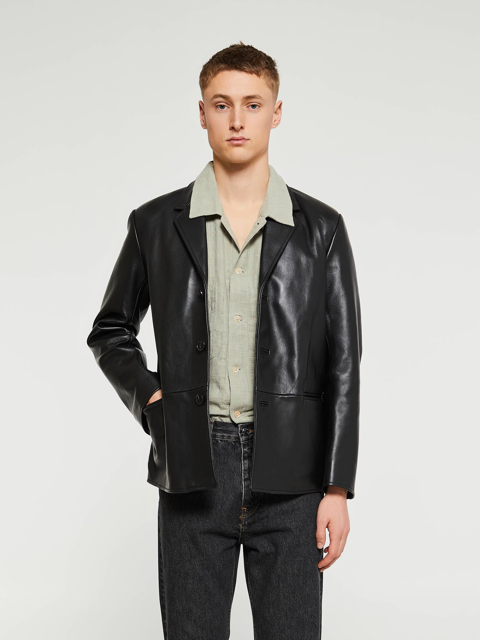 Sunflower Short Leather Blazer in Black – Stoy