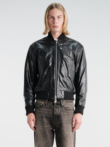 Sunflower - Leather Flight Jacket in Black
