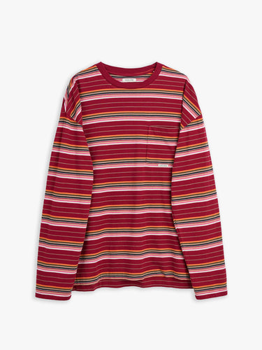 Sunflower - Stripe Longsleeve Pocket T-shirt in Burgundy
