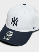 Sporty & Rich - Yankees Serif Hat in White and Dark Navy