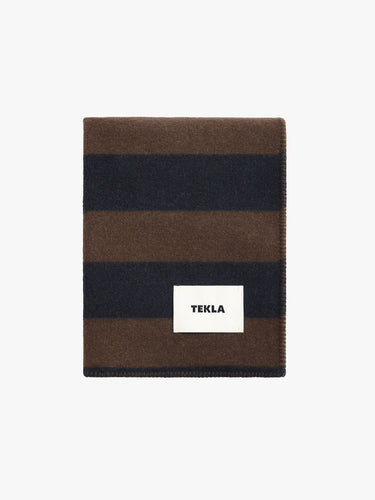 Tekla - Lambswool Blanket in Walnut & Dust Blue Stripes