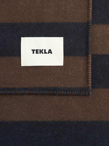 Tekla - Lambswool Blanket in Walnut & Dust Blue Stripes