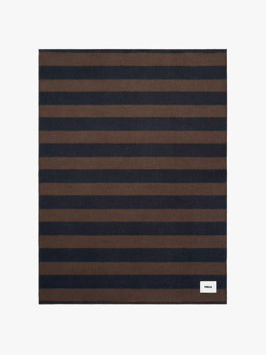 Tekla - Lambswool Blanket in Walnut & Dust Blue Stripes