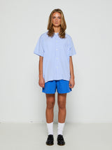Tekla - Poplin Pyjamas Short Sleeve Shirt in Shirt Blue