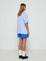 Tekla - Poplin Pyjamas Short Sleeve Shirt in Shirt Blue