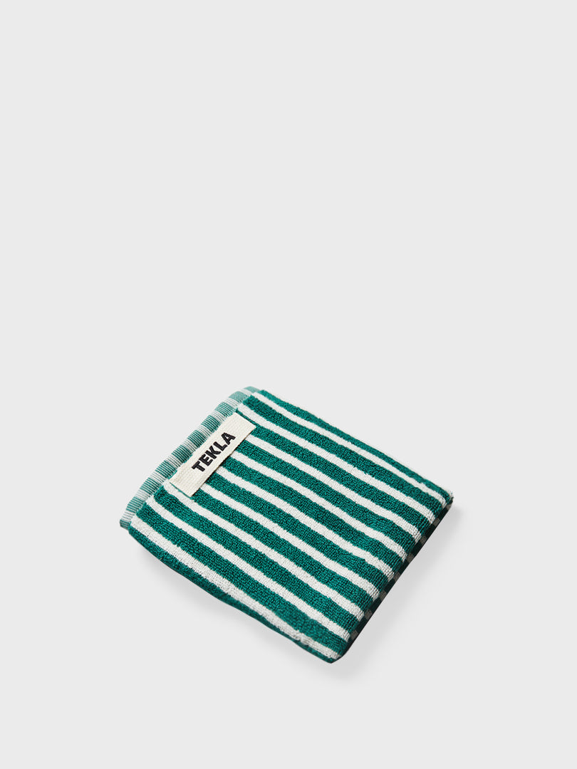 Tekla - Guest Towel in Shaded Teal Green Stripes
