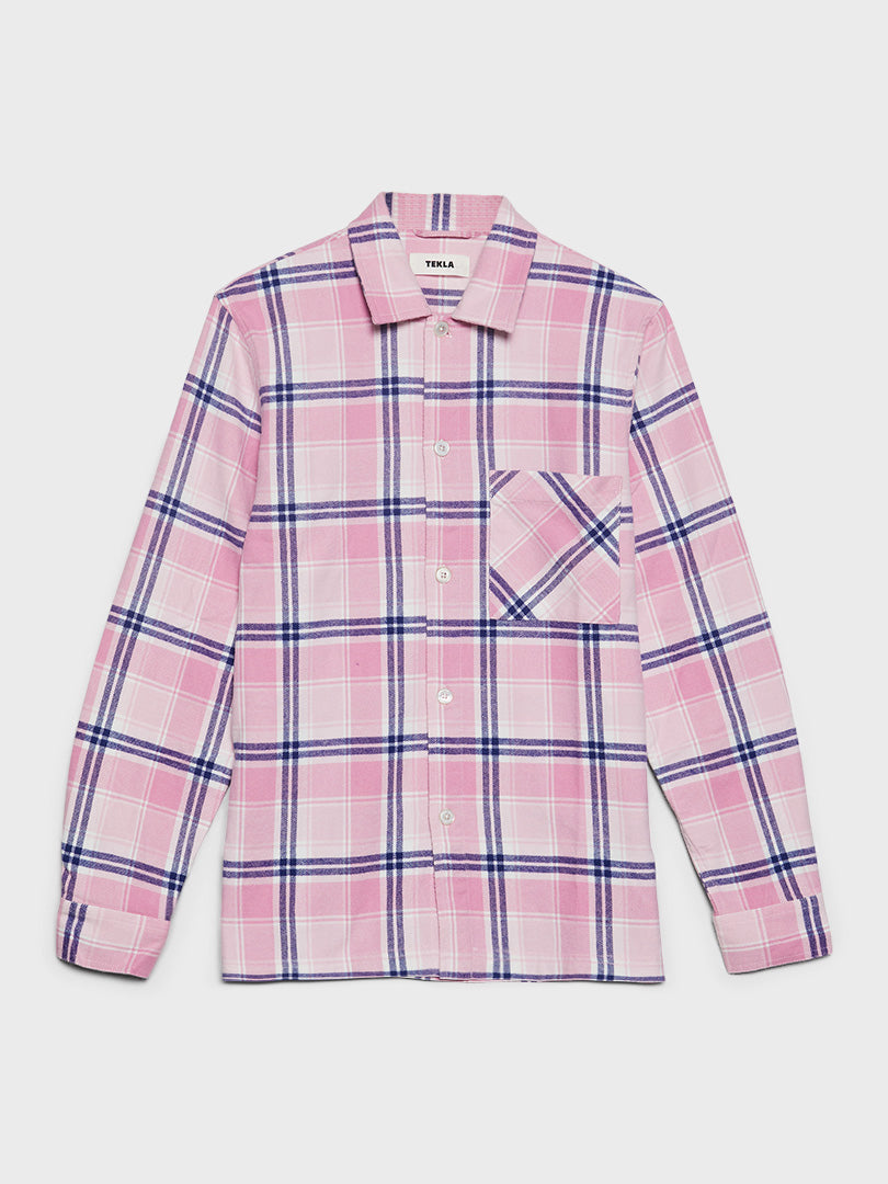 Tekla - Flannel Pyjamas Shirt in Pink Plaid