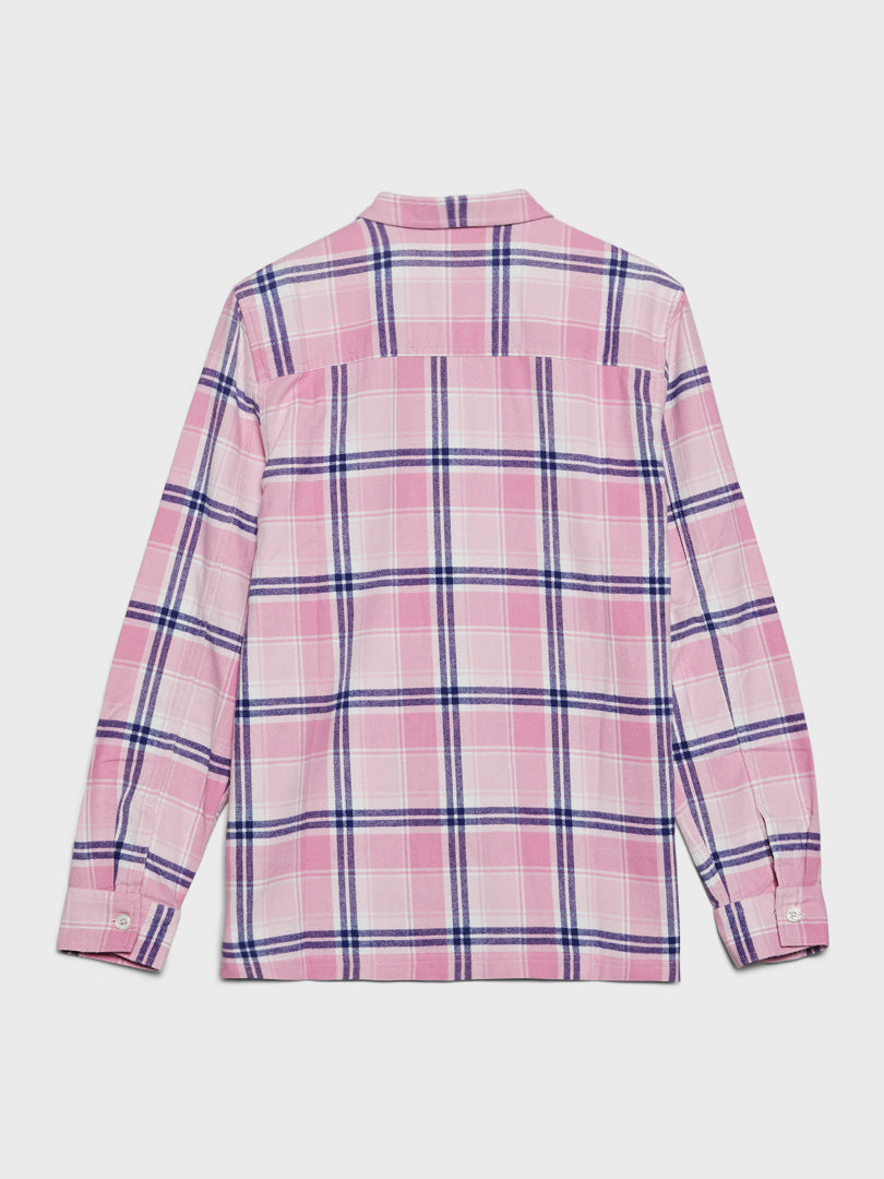 Flannel Pyjamas Skjorte i Pink Plaid