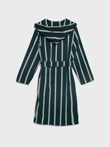 Tekla - Hooded Bathrobe in Forest Green Stripes